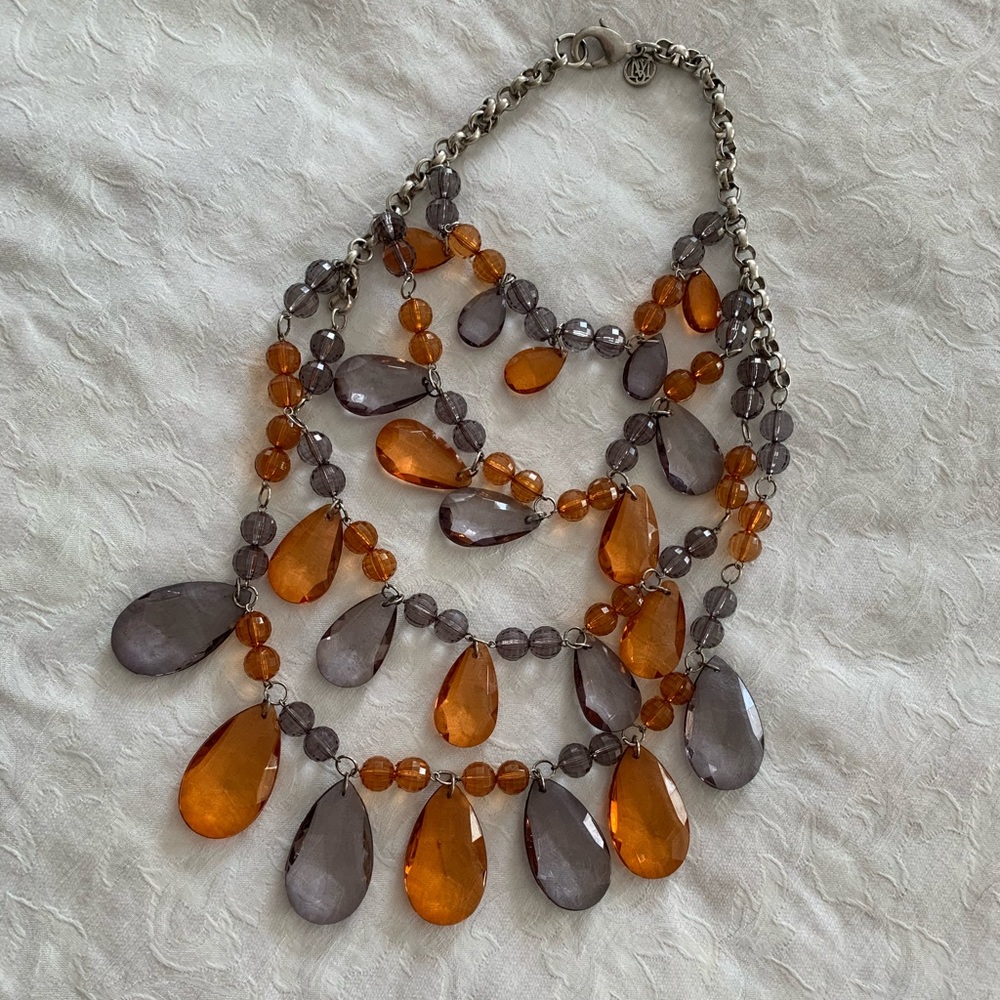 Crystal necklace from Italy in Gray and orange